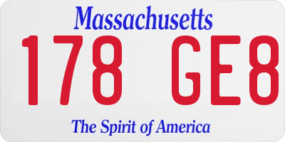 MA license plate 178GE8