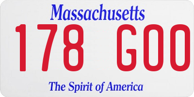 MA license plate 178GO0