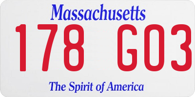 MA license plate 178GO3