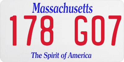 MA license plate 178GO7
