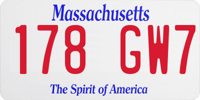 MA license plate 178GW7
