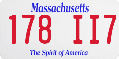 MA license plate 178II7