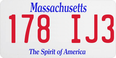 MA license plate 178IJ3