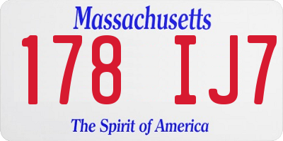 MA license plate 178IJ7