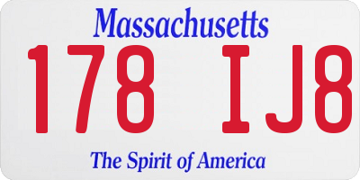 MA license plate 178IJ8