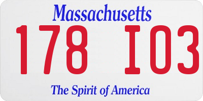 MA license plate 178IO3