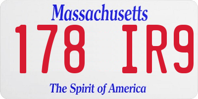 MA license plate 178IR9