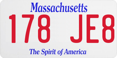 MA license plate 178JE8