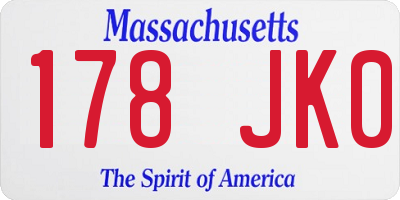 MA license plate 178JK0