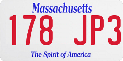 MA license plate 178JP3