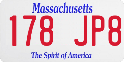 MA license plate 178JP8