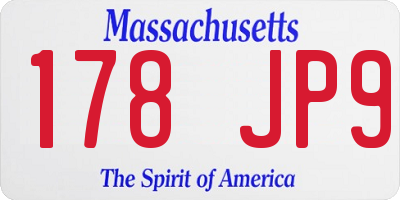MA license plate 178JP9