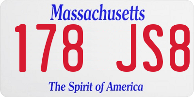 MA license plate 178JS8