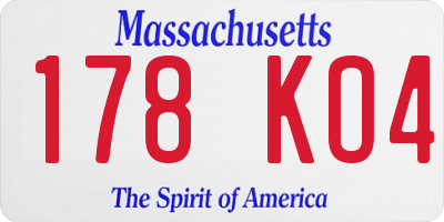 MA license plate 178KO4