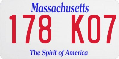 MA license plate 178KO7