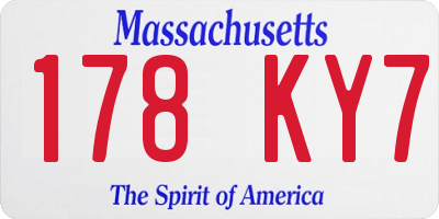 MA license plate 178KY7