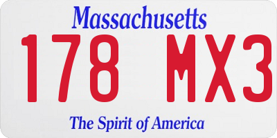 MA license plate 178MX3