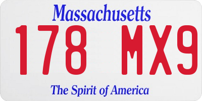 MA license plate 178MX9