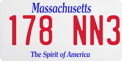 MA license plate 178NN3