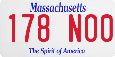 MA license plate 178NO0