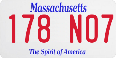 MA license plate 178NO7