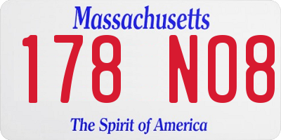 MA license plate 178NO8