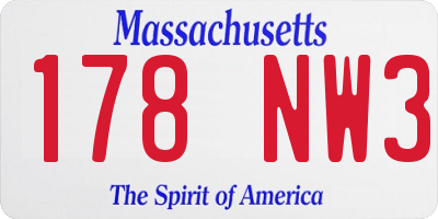MA license plate 178NW3