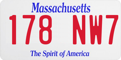 MA license plate 178NW7