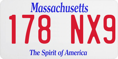 MA license plate 178NX9