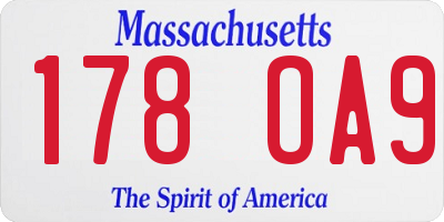 MA license plate 178OA9
