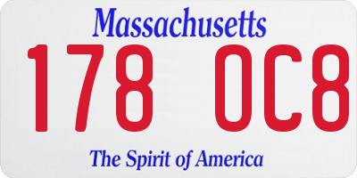 MA license plate 178OC8