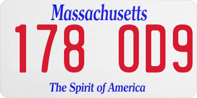 MA license plate 178OD9