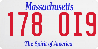 MA license plate 178OI9