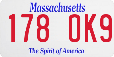 MA license plate 178OK9