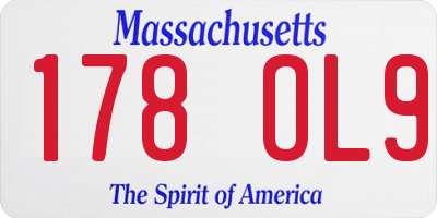MA license plate 178OL9