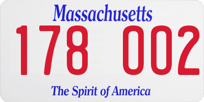 MA license plate 178OO2