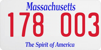 MA license plate 178OO3