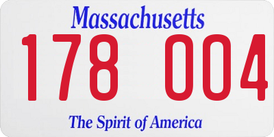 MA license plate 178OO4