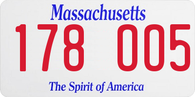 MA license plate 178OO5