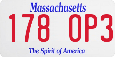 MA license plate 178OP3