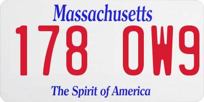 MA license plate 178OW9