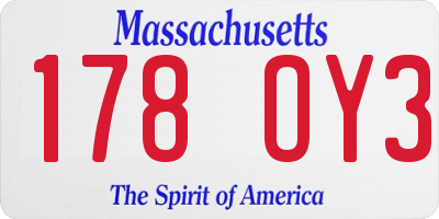 MA license plate 178OY3