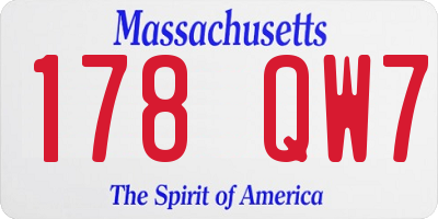 MA license plate 178QW7