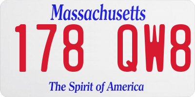 MA license plate 178QW8