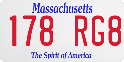 MA license plate 178RG8