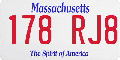 MA license plate 178RJ8