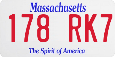 MA license plate 178RK7
