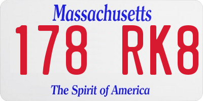 MA license plate 178RK8