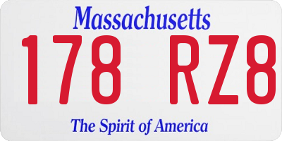 MA license plate 178RZ8