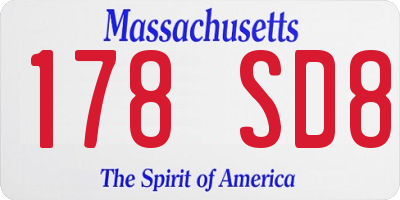 MA license plate 178SD8